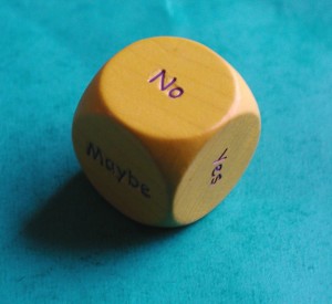 dice displaying word "no"